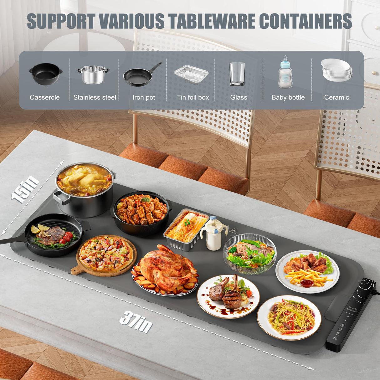 ๐ก๐ฒ๐๐ฒ๐๐ Warming Mat for Food XXL 37โx15โ Food Warming Mat 10s Fast Heating Pad with APP Control Electric Warming Tray for Parties Buffet 99h Timer Portable Countertop Food Warmer Christmas Gift