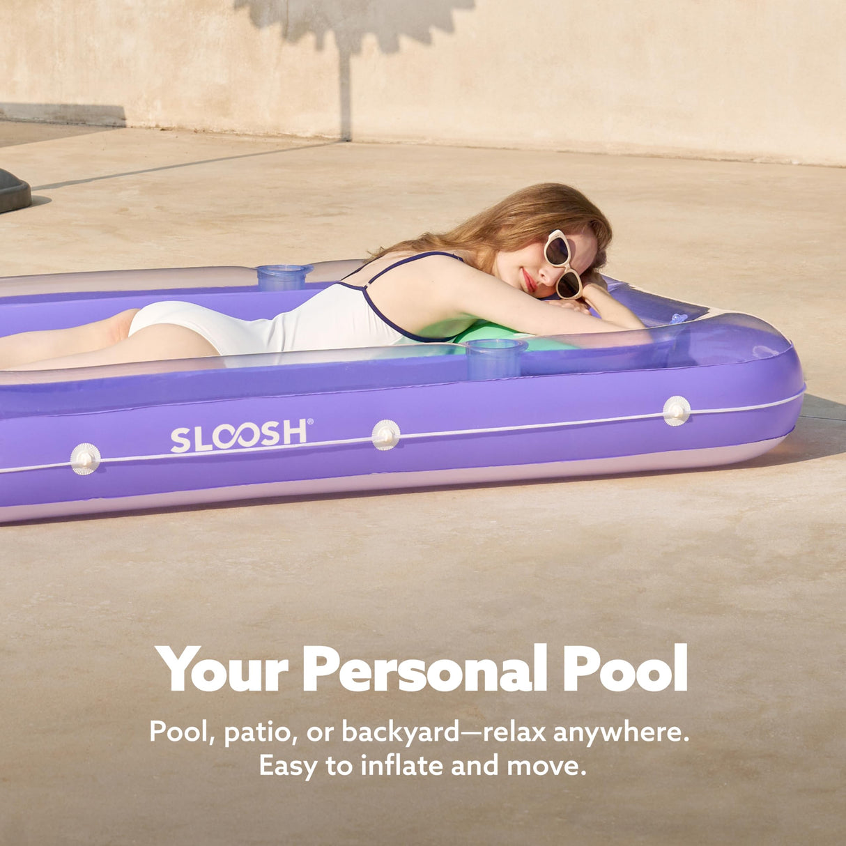 SLOOSH Inflatable Tanning Pool Lounger Float, 70" x 46" Pool Floats Adult with Pillow, 4 in 1 Suntan Tub Raft Floatie,Sunbathing Bed Lounge for Water Blow Up Kids Ball Pit Party Gifts, L-Purple Green