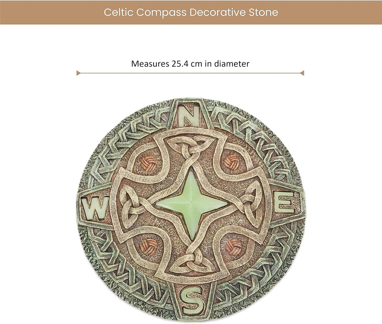 Bits and Pieces - Glow in the Dark Celtic Compass Garden Stone - Irish Garden Decor Yard Art Accent - 10" x 10" Round Durable Polyresin Stepping Pavers for Landscaping and Outdoor Pathways