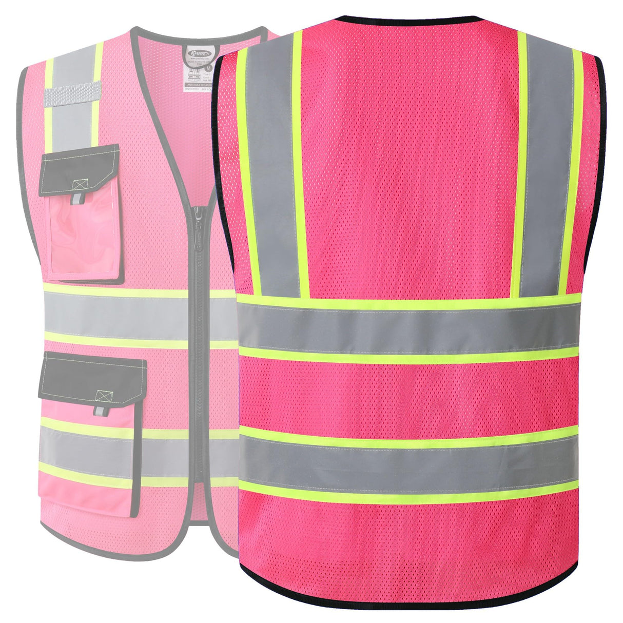 JKSafety Hi Vis Reflective Safety Vests for Men Women High Visibility Vest with Pockets Mesh Fabric Construction Safety Apparel Neon Vest for Work (220-Pink XXL)
