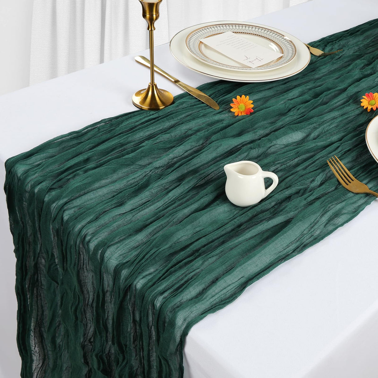 6 Pack Christmas Table Runner Emerald Green Cheesecloth 10Ft Gauze Cheese Cloth Table Runner 35x120 Inch Boho Sheer Rustic Fabric for Party Decor Baby Shower Wedding Home Holiday Decorations