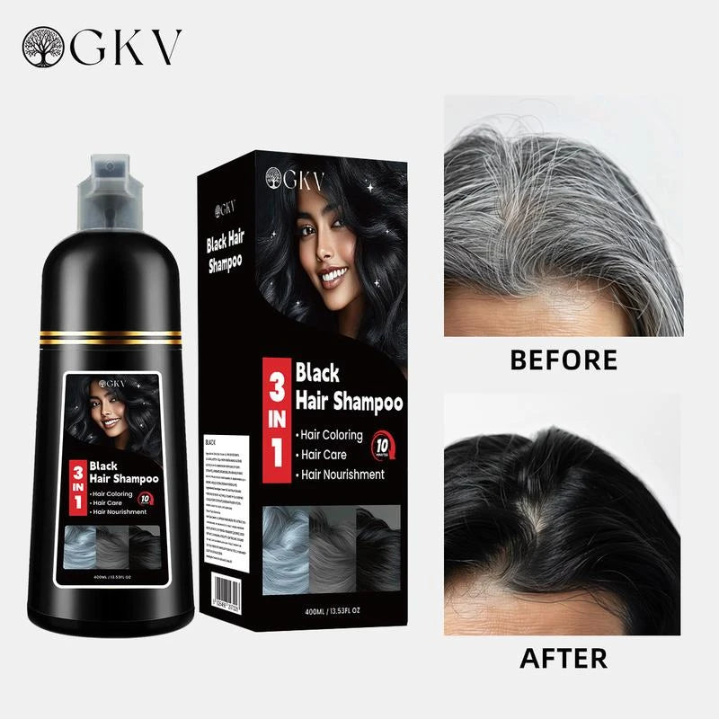 GKV 3 in 1 Hair Color Shampoo - Various Colors to Choose from, Herbal Ingredients Natural Shampoo, Botanical Hair Care, Black Hair Dye - Color: Chestnut Brown