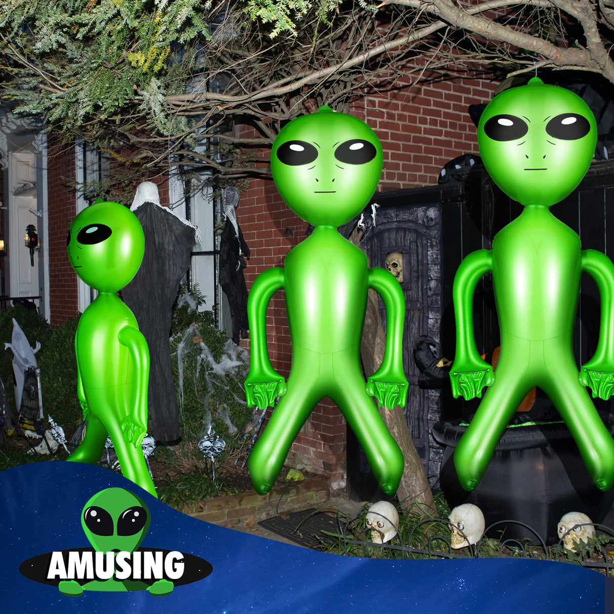 Zhanmai 3 Pieces 63 Inch Giant Inflatable Alien Blow up Jumbo Green Inflate Alien for Theme Birthday Party Favors Decorations Indoor Outdoor Photo Prep Halloween Easter Christmas Decorations