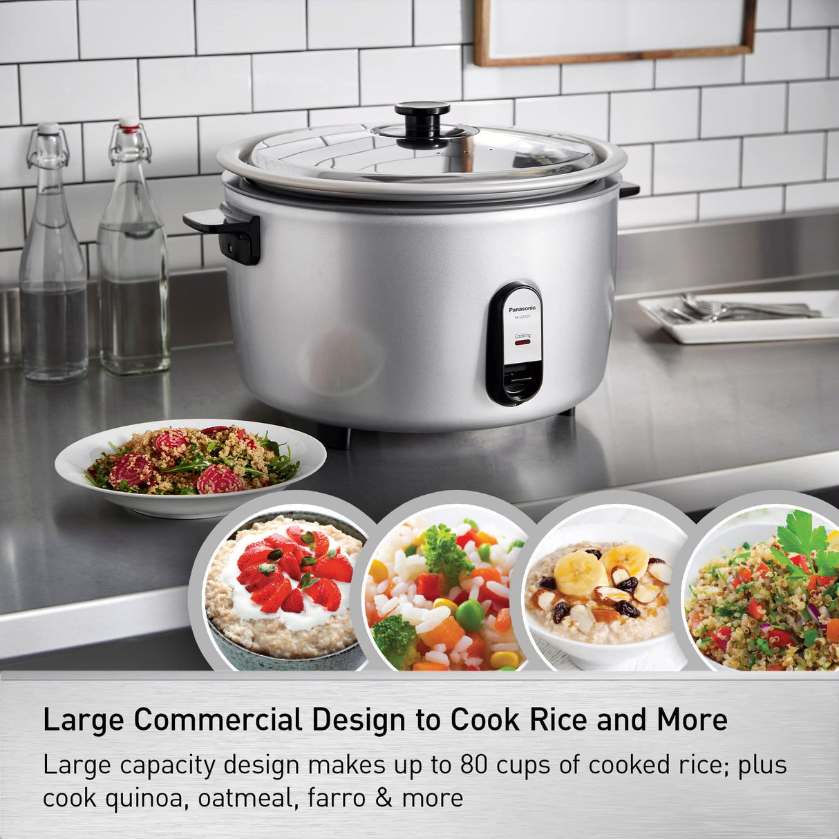 Panasonic Commercial Electric Rice Cooker, 208V Extra-Large Capacity 80-Cup (Cooked), 40-Cup (Uncooked) with One-Touch Operation - SR-GA721L - Silver