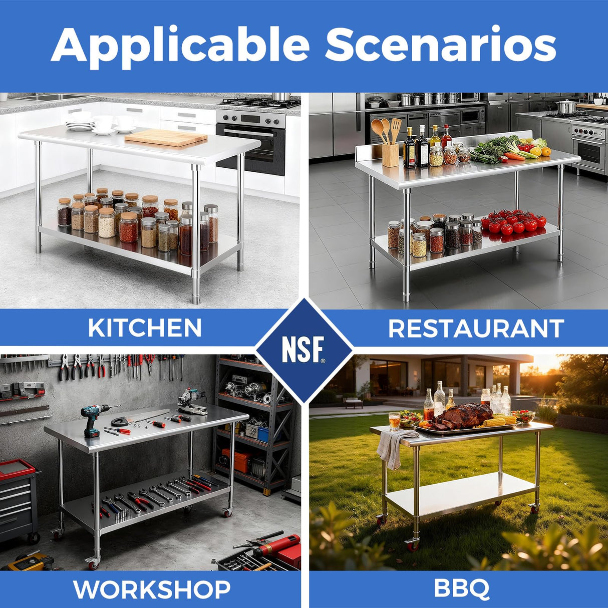 OSTBA Stainless Steel Table for Prep & Work 24x48 Inches, NSF Metal Commercial Heavy Duty Table with Adjustable Undershelf and Adjustable Foot for Restaurant Kitchen Home and Hotel