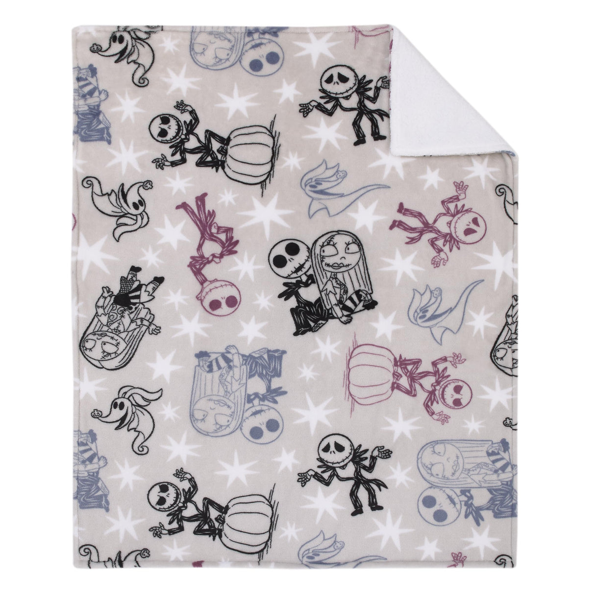 Disney Nightmare Before Christmas Gray, Purple, and White Super Soft Sherpa Baby Blanket