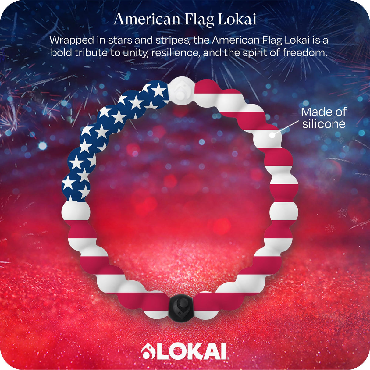 Lokai Silicone Beaded Bracelet for Women & Men (American Flag, Extra Large) - Stylish & Colorful Bead Bracelet Fashion Jewelry - Ring Bangle Slide-On Style Over Wrist for Comfortable Fit