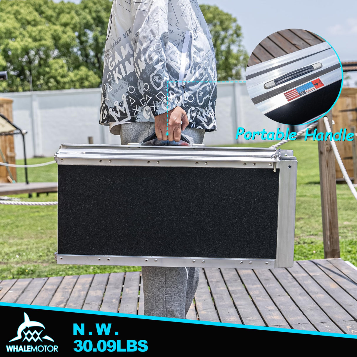 WHALEMOTOR Portable Wheelchair Ramp 5FT, Anti-Slip Aluminum Folding Portable Ramp, Wheelchair Ramps for Home, Weight Capacity Up to 600 LBS, with Transition Plates Above and Below