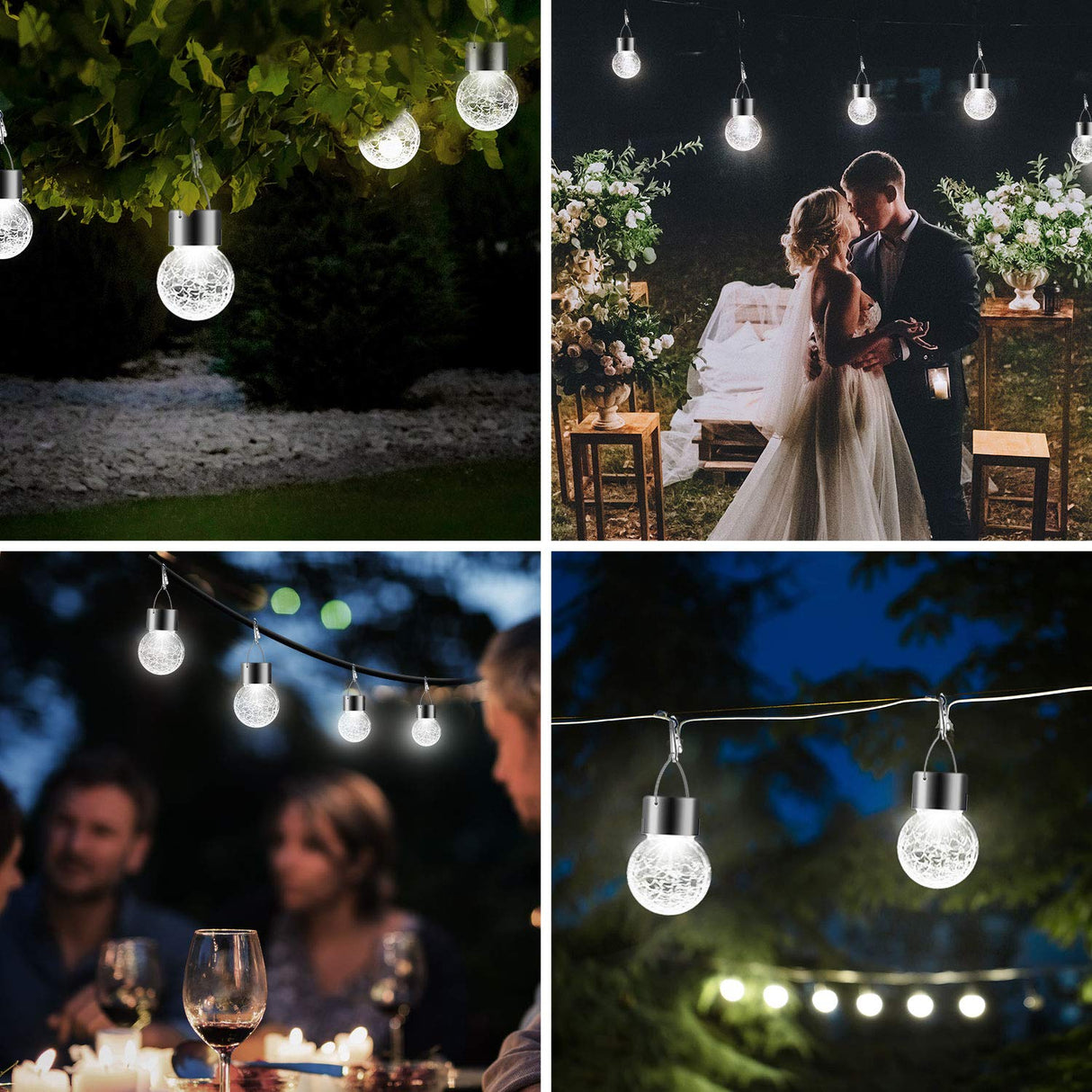 PARTPHONER 12 Pack Hanging Solar Lights Outdoor, Waterproof Solar Globe Lantern with Handle and Clip, Decorative Cracked Glass Ball Lights for Christmas Decor, Tree, Yard, Garden, Patio (Cold White)