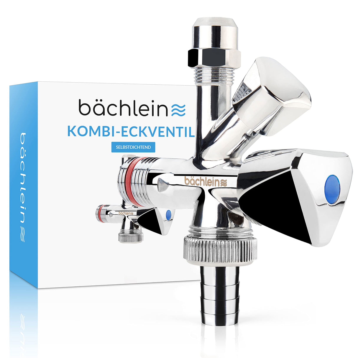 Valvola Angolare Combinata Universale Bächlein Autosigillante, Valvola Angolare Combinata per Tubi dell'Acqua Fredda e Calda con un'Ampia Gamma di Opzioni di Collegamento, Valvola Angolare