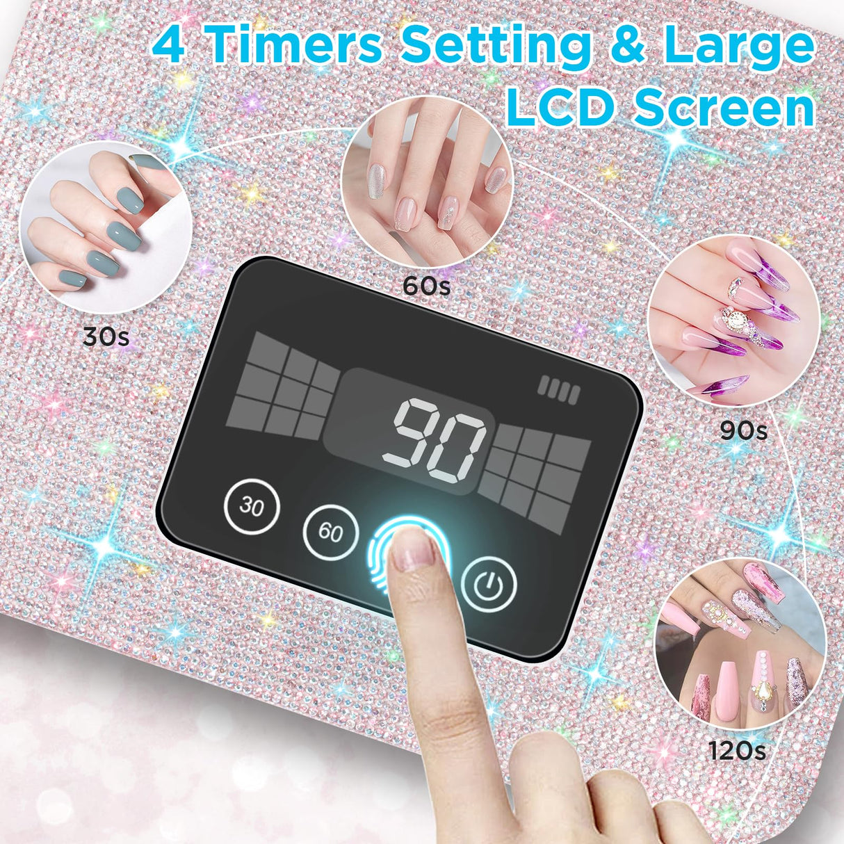 Aedavey Cordless UV Nail Lamp, Rechargeable UV Light for Gel Nails, LED Nail Lamp with 4 Timer Modes, Gel Nail UV Light Decorate with Sparkling Nail Rhinestones (Sparkly White)