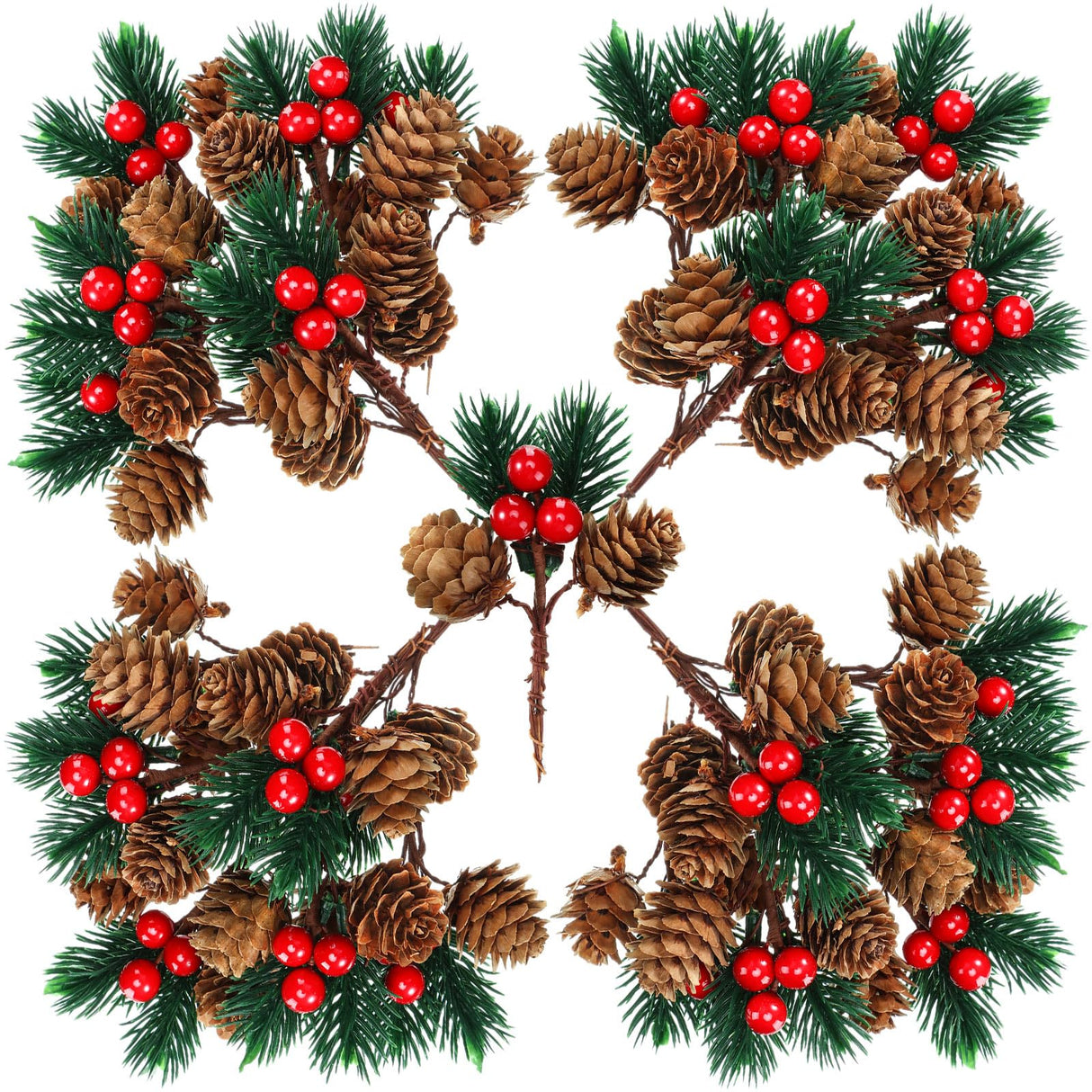 48 Pcs Christmas Picks and Sprays Christmas Tree Floral Picks Holly Red Berry Stem Spray Greenery for Craft Artificial Faux Pine Branches Pine Cones Branches for Tree Home Decor Garland Wreath (Cute)