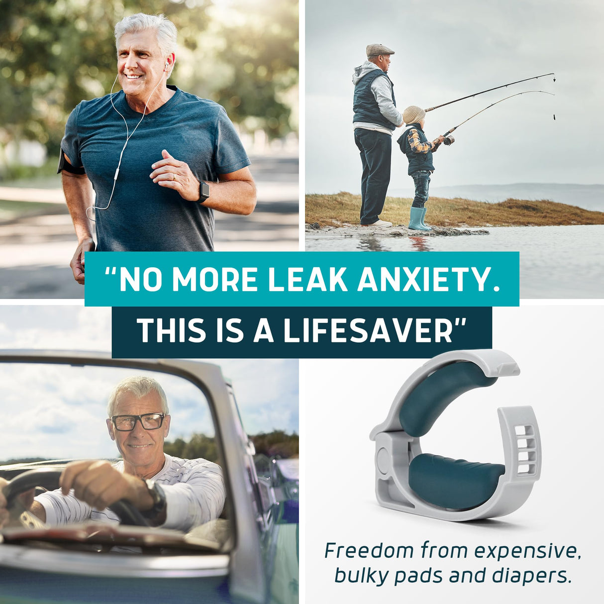 Freedom Clamp by Lunderg - with Innovative Pro-Hinge for Top-Down Pressure & 5 Different Fittings - Totally Customizable Penile Clamp for Incontinence - Mens Incontinence Products