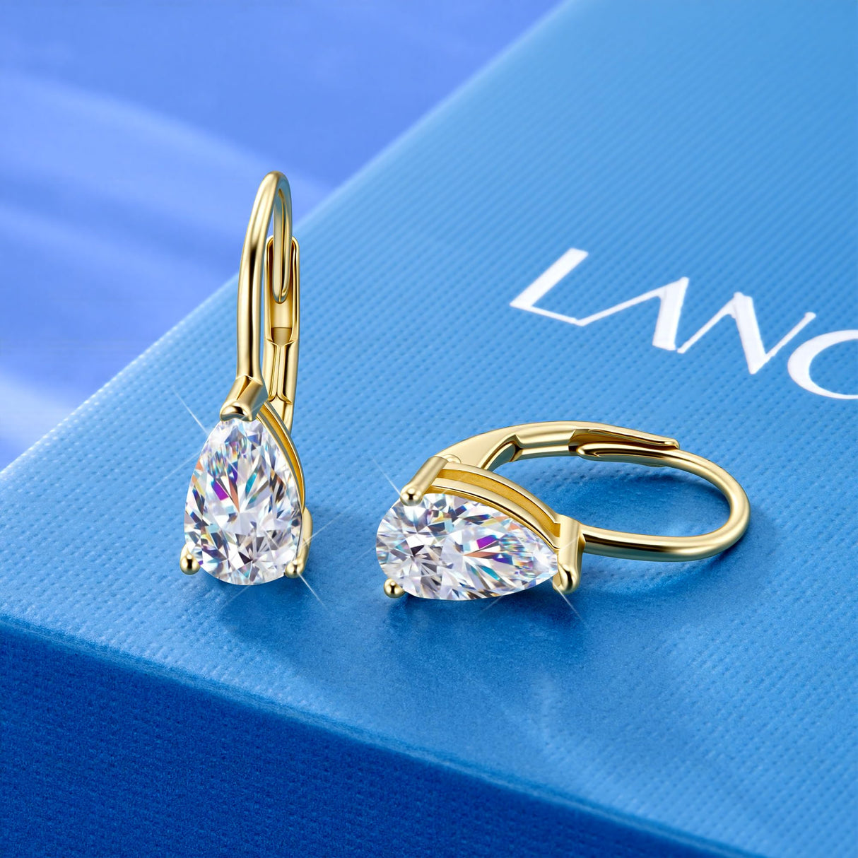 2.0ct Gold Teardrop Moissanite Diamond Earrings for Women with Leverback