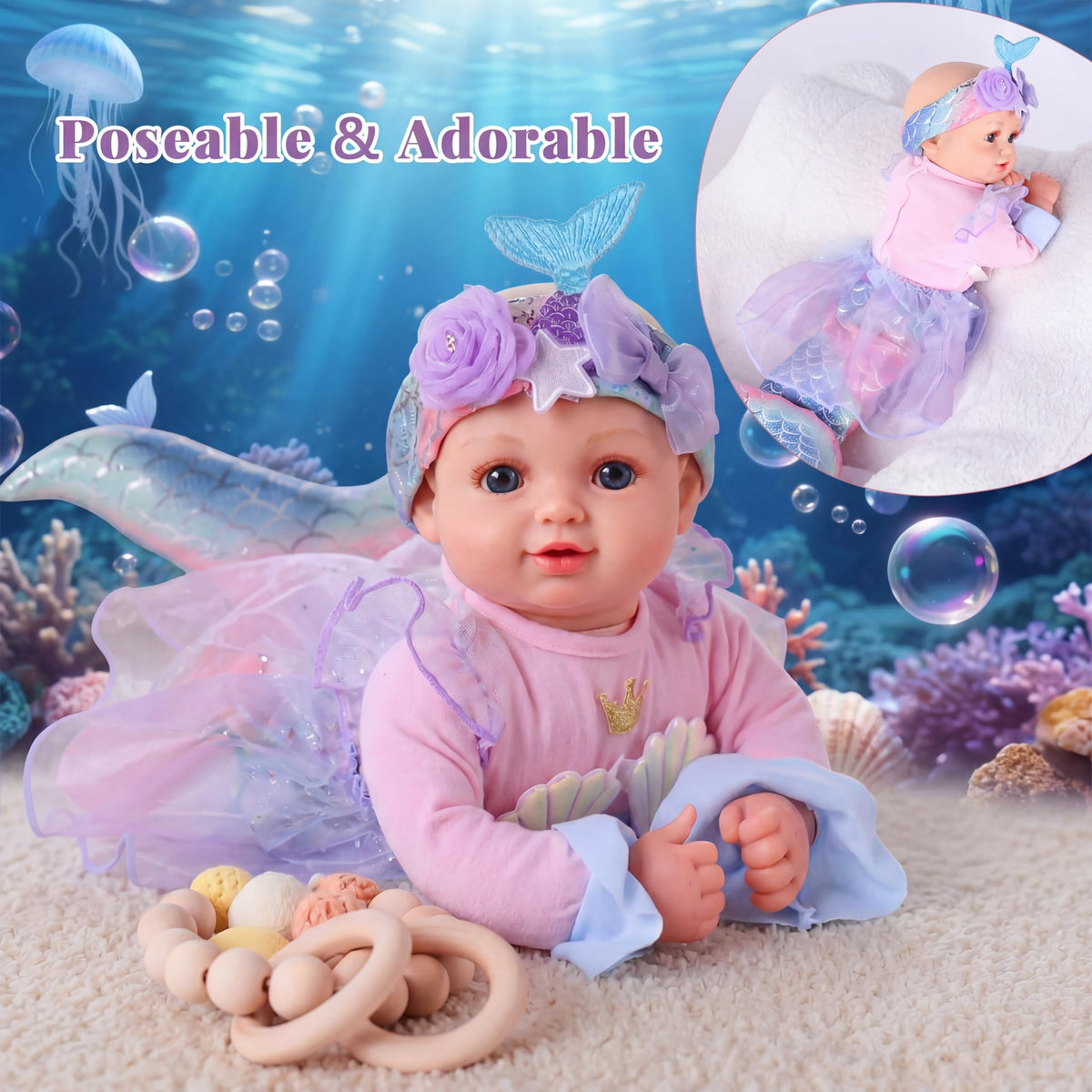 BABESIDE 15 Inch Mermaid Baby Doll Girl with Removable Set and Accessories
