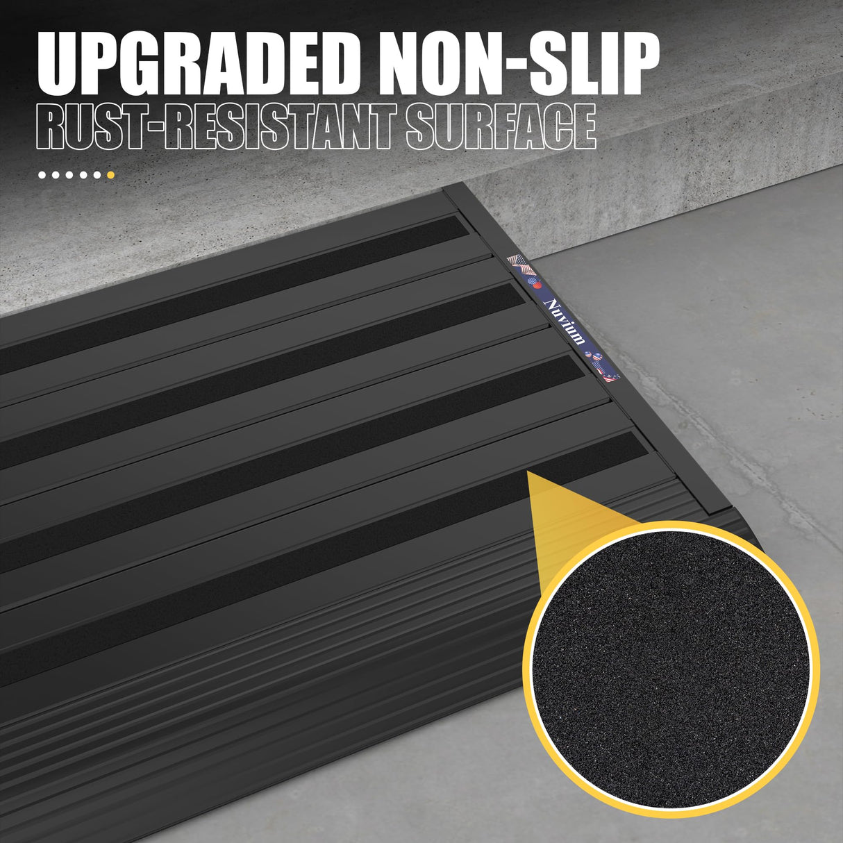 Nuvium Threshold Ramp for Doorways, Adjustable Height 2.6"-7.3" Aluminum Wheelchair Ramp with Heightening Screws and Swivel Angle Leg, 1100lbs Load Capacity, 30"Wide Curb Ramp for Trolley,Power Chairs