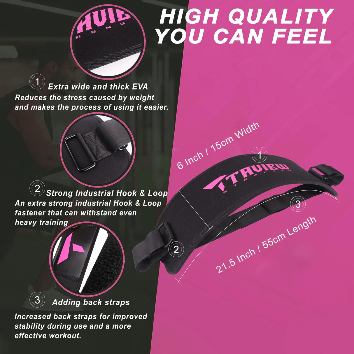 Hip Thrust Belt for Gym & Pilates,Booty Belt for Hip Thrust,Hip Belt Pad for Glute Bridge Butt Workout with Dumbbells Kettlebells for Lunges Reverse Squat (Black&Pink)