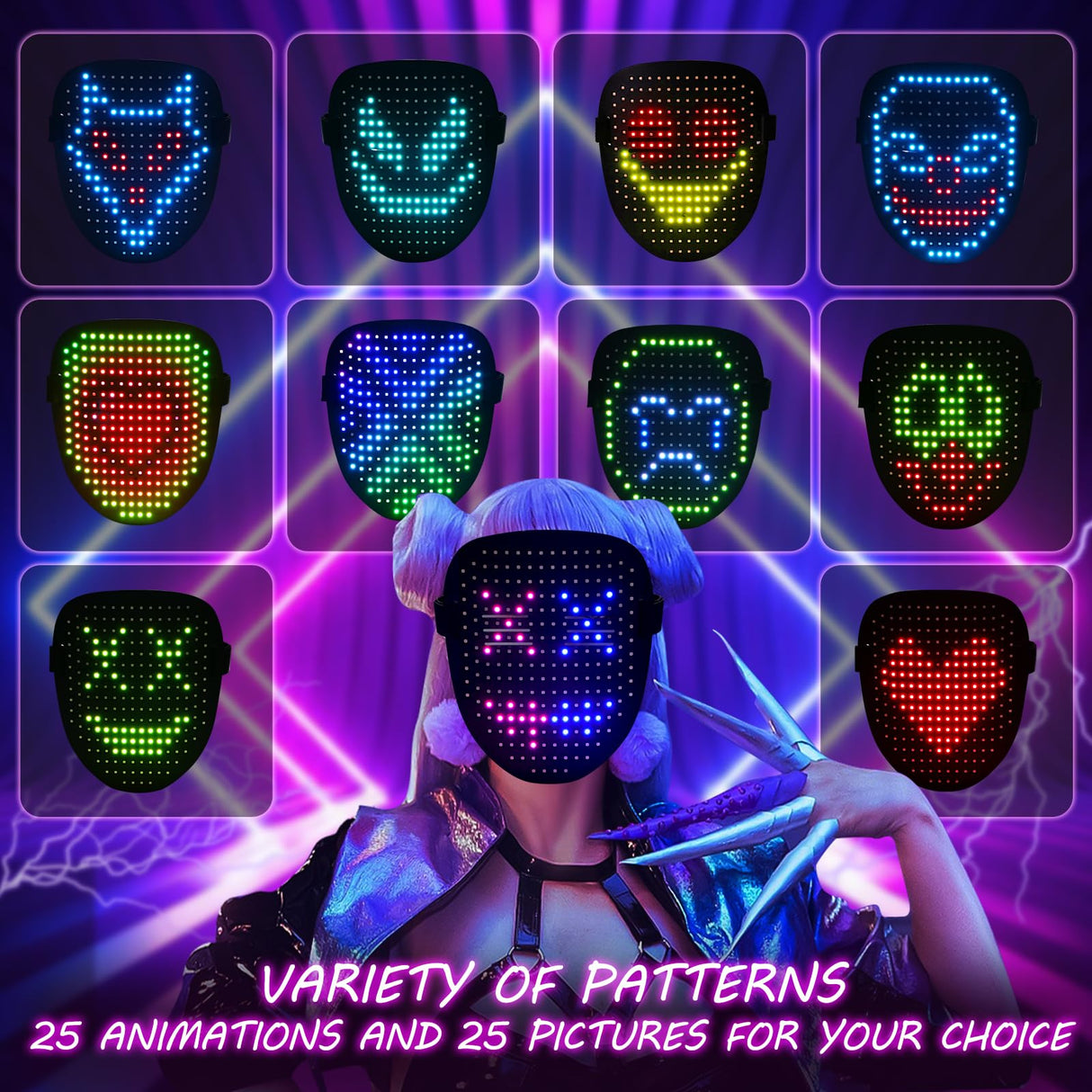 ORWINE LED Mask, Light Up Mask with Gesture Sensing, Unisex LED Lighted Face Transforming Masks for Festival Dj Cosplay Halloween Costume Masquerade Parties Christmas Gifts for Kids