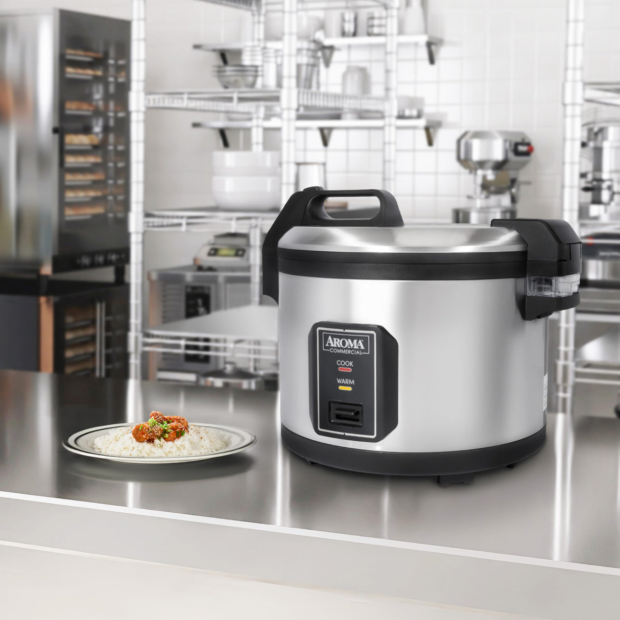 AROMA Commercial Rice Cooker for Restaurant (64 Cups Cooked) and Automatic Commercial Rice Warmer with Bonded Granite® Pot