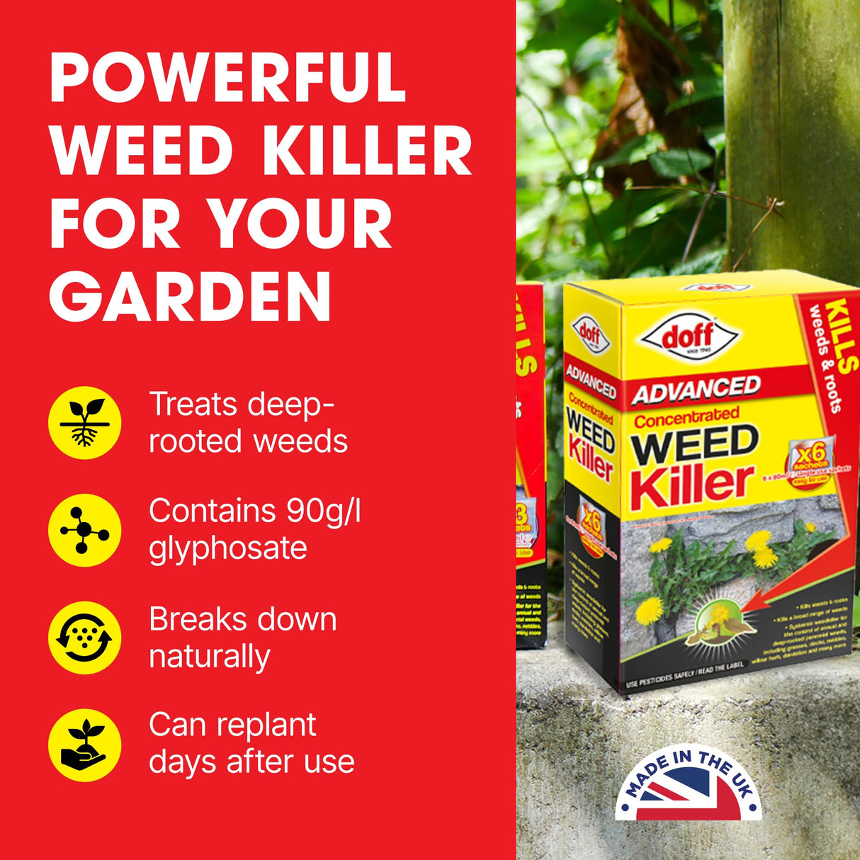 Doff Advanced Concentrated Weedkiller - 6 Sachets for Dilution in Water for Garden Protection – Kills Deep Rooted Weeds from Pathways to Driveways - Long Lasting Weed Control – Strong Weed Killer