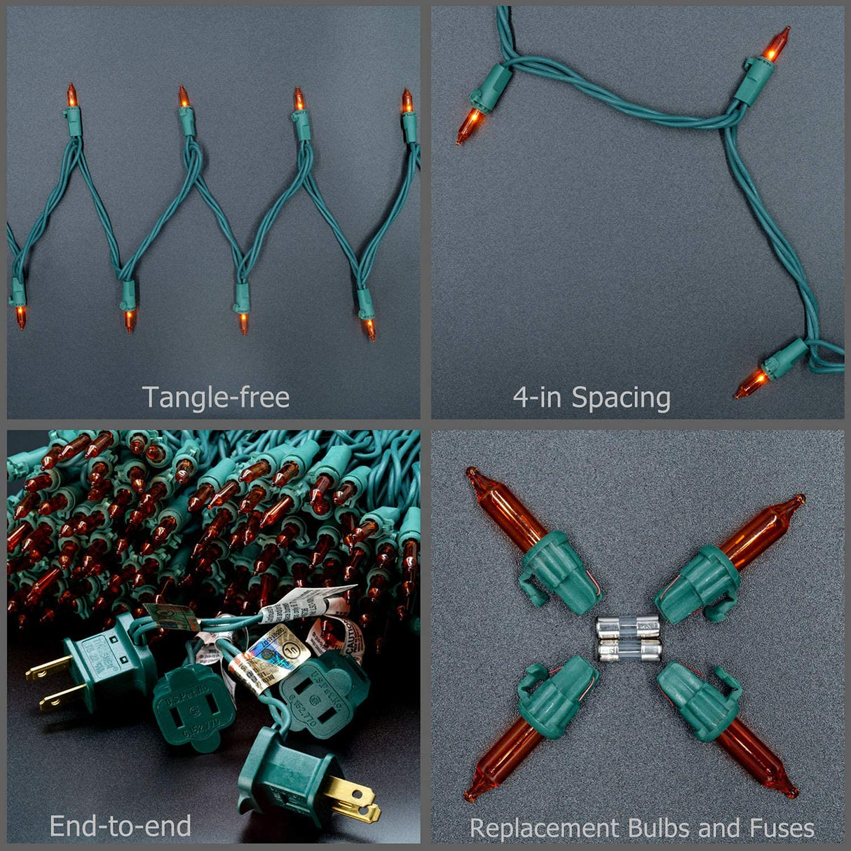 YULETIME 200 Orange Christmas Lights, Pack of 2 Sets 33 Feet 100 Count UL Certified Incandescent String Lights (Orange - Green Wire)