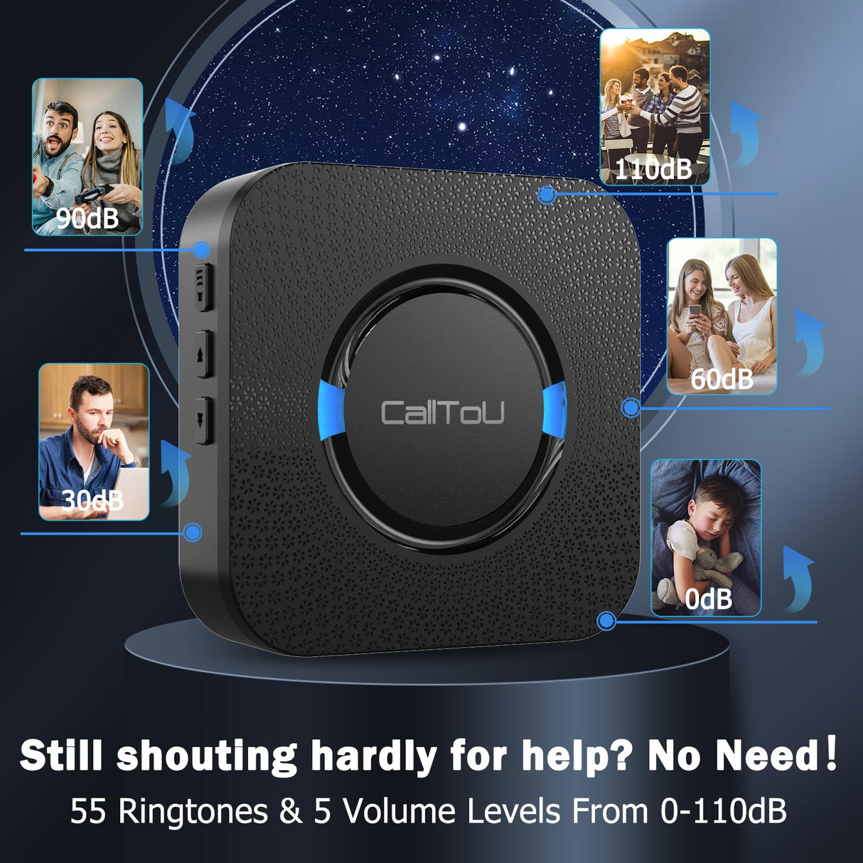 CallToU Wireless Caregiver Call Button Elderly Monitoring Alert Systems for Seniors 1 Plugin Receiver 2 Waterproof Transmitters