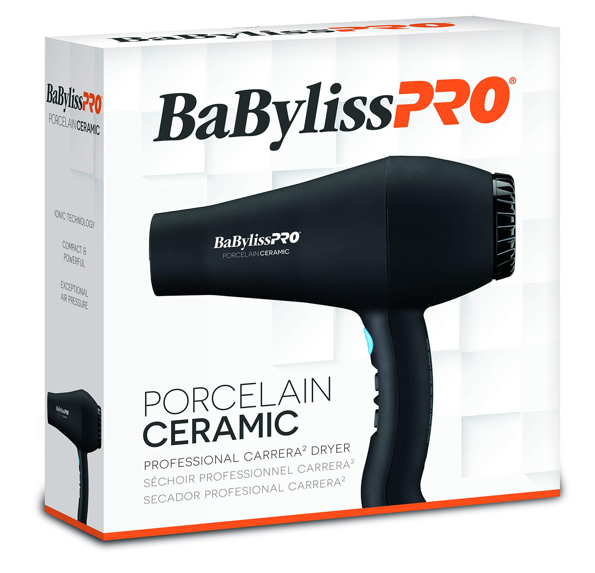 BaBylissPRO Porcelain Ceramic Carrera Professional Hair Dryer Professional Dryer Prepack, Corded electric