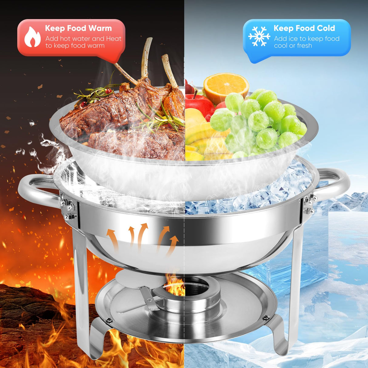 Chafing Dishes for Buffet, 2 Pack 6QT Stainless Steel Chafing Dish Buffet Set with Lids, Food Warmers for Parties Buffet, Buffet Servers and Warmers for Home, Christmas Gatherings, Catering Events