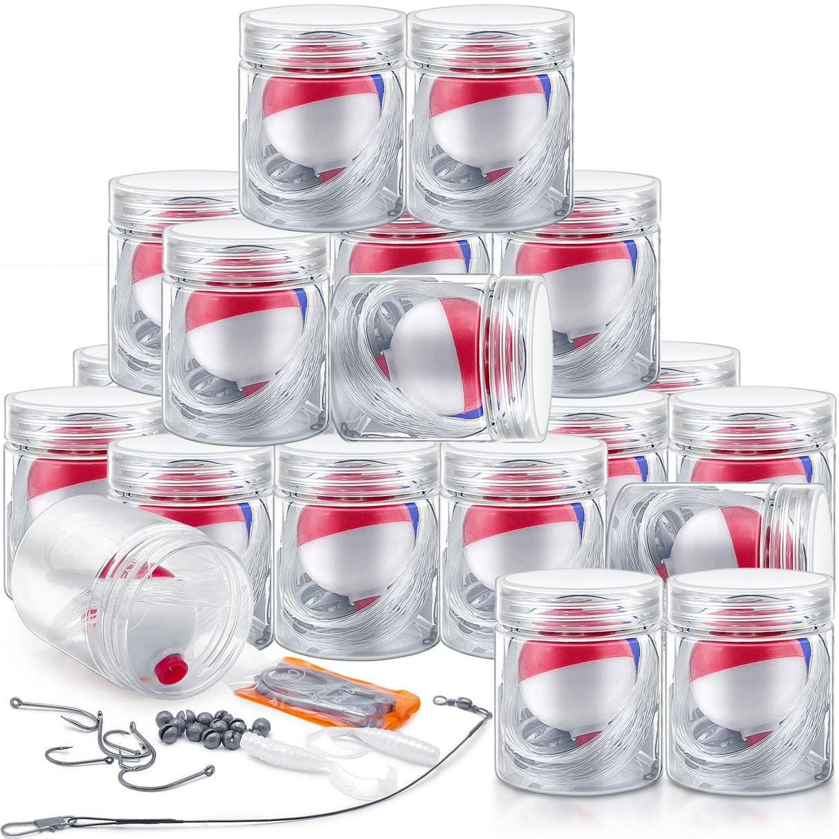 Mini Fishing Kits Bulk for Age 9-14 Christmas Shoebox Fillers Emergency Fishing Survival Kit Small Fishing Kit with Jar Fishing Accessories Fishing Gear for Beginner Stocking Stuffer Gift (24)