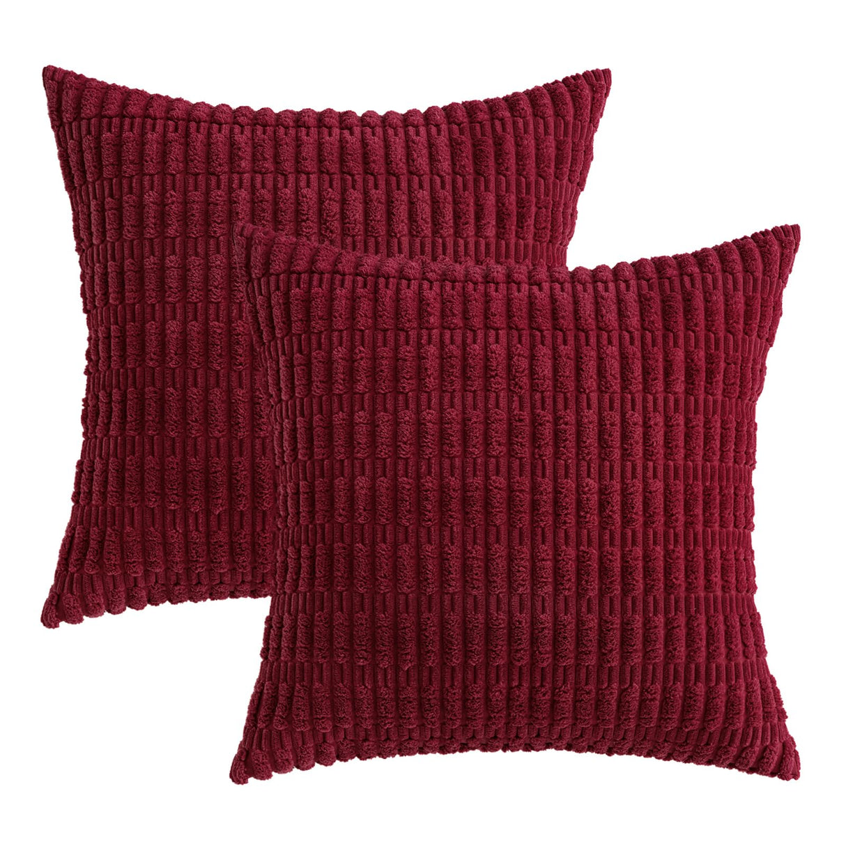 MIULEE Pack of 2 Christmas Burgundy Corduroy Decorative Pillow Covers 20x20 Inch Soft Boho Striped Throw Pillow Covers Modern Farmhouse Home Decor for Sofa Living Room Couch Bed
