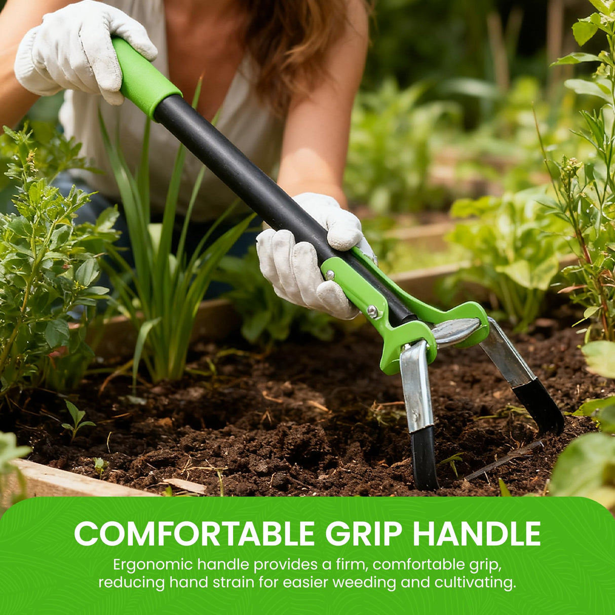 Garden Guru Action Stirrup Hoe Garden Tool, 17.5-Inch Long, with Ergonomic Handle – Rust Resistant Heavy Duty Steel Loop Hoe for Weeding, Planting, Sowing Seeds, Making Furrows & Soil Cultivation
