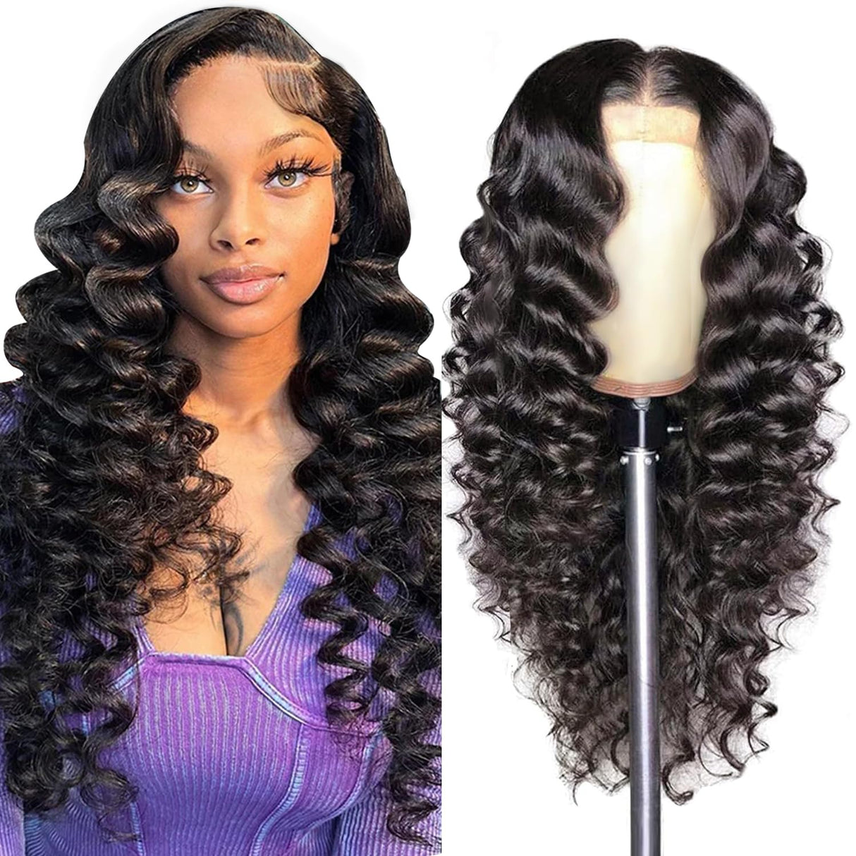 AAKJJ Deep Wave Lace Front Wigs Human Hair 13x4, Raw Human Hair, All-Day Comfort Glueless Pre-Plucked Hairline with Baby Hair, for Women, 200 Density, Natural Color 26 Inch