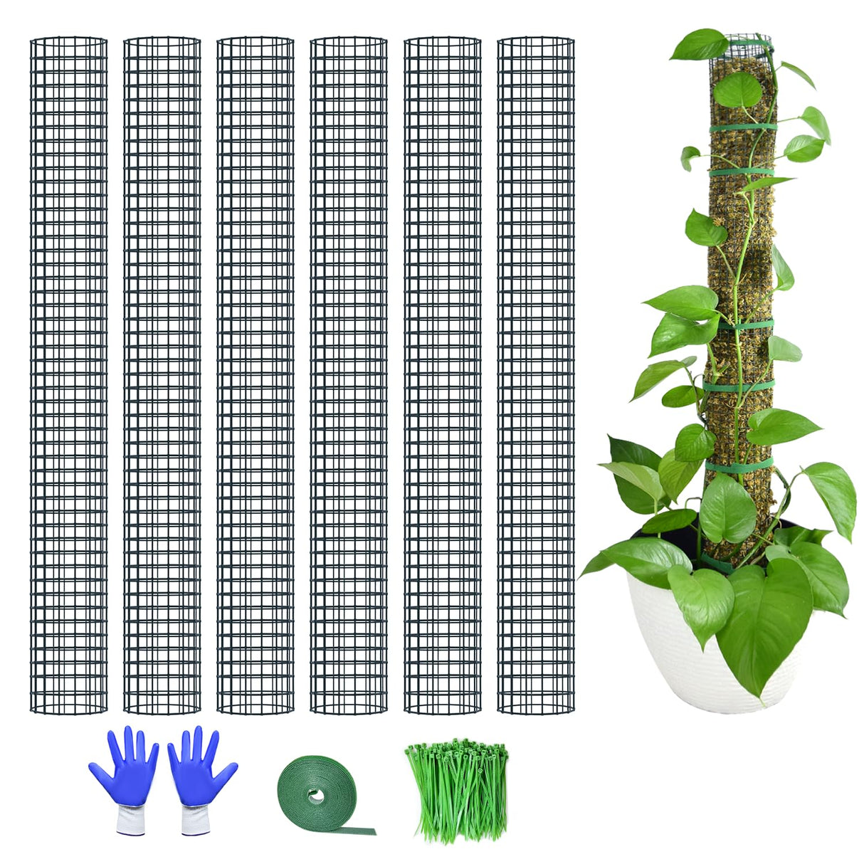 6 Pack Metal Moss Pole, 40" Large Moss Poles for Plants Monstera, Stackable Sphagnum Moss Pole for Plants Work with Sphagnum Moss(6 Pack 40")