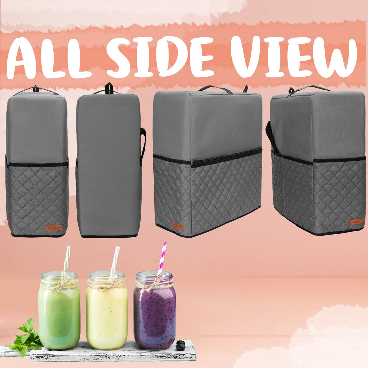CROTIRAD Slushie Machine Dust Cover for Ninja Slushie Frozen Drink Maker, Hanging Dust Cover for Ninja Slushy Machine, Easy Foldable Fits Ninja Slushi Maker, Quilted Gray, Upgrade