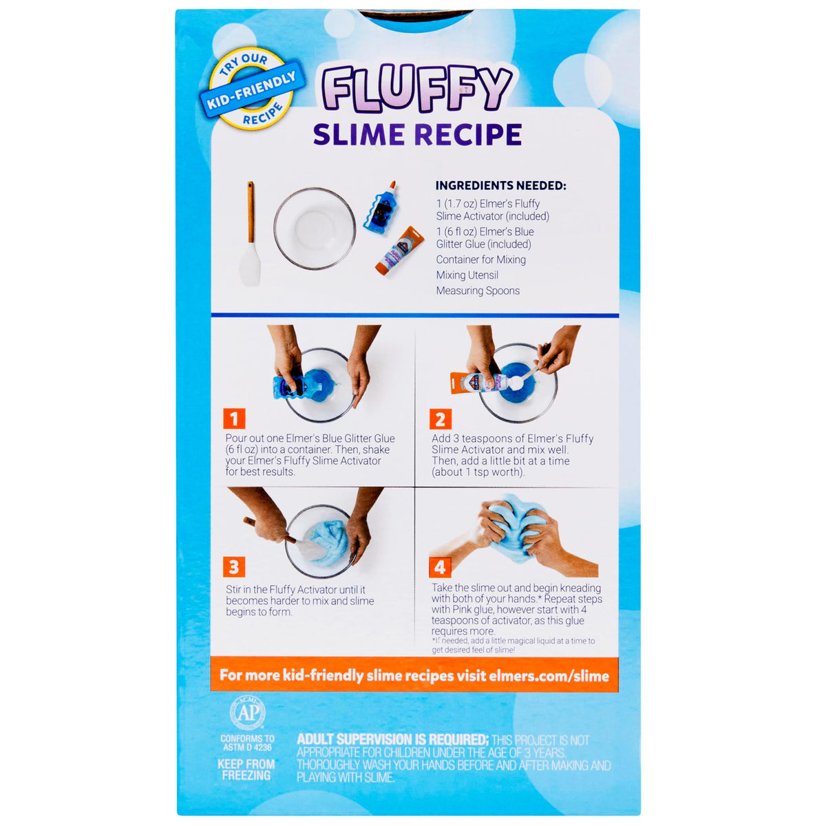 Elmer’s Fluffy Slime Kit, Includes Translucent Color Glue, Glitter Glue, Fluffy Slime Activator, 4 Count - Perfect for Birthday Parties, Summer Fun, Creative Kids Activity