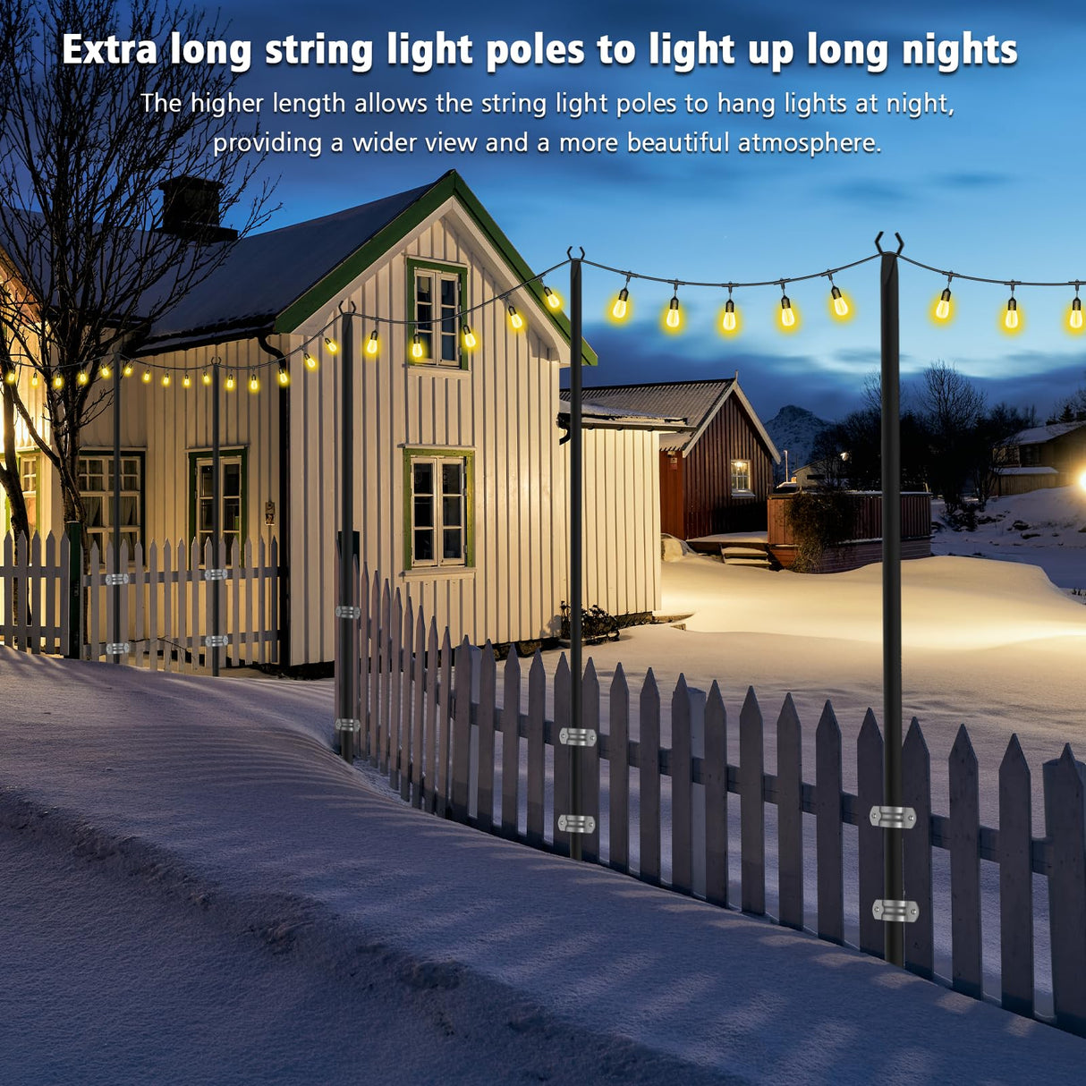 NUERPO 7 Pack String Light Poles,Metal Poles for Hanging Outdoor Light Strings,7 Pack 10 FT Light Poles Stand for Outside Garden,Patio,Wedding,Backyard,Deck,Party