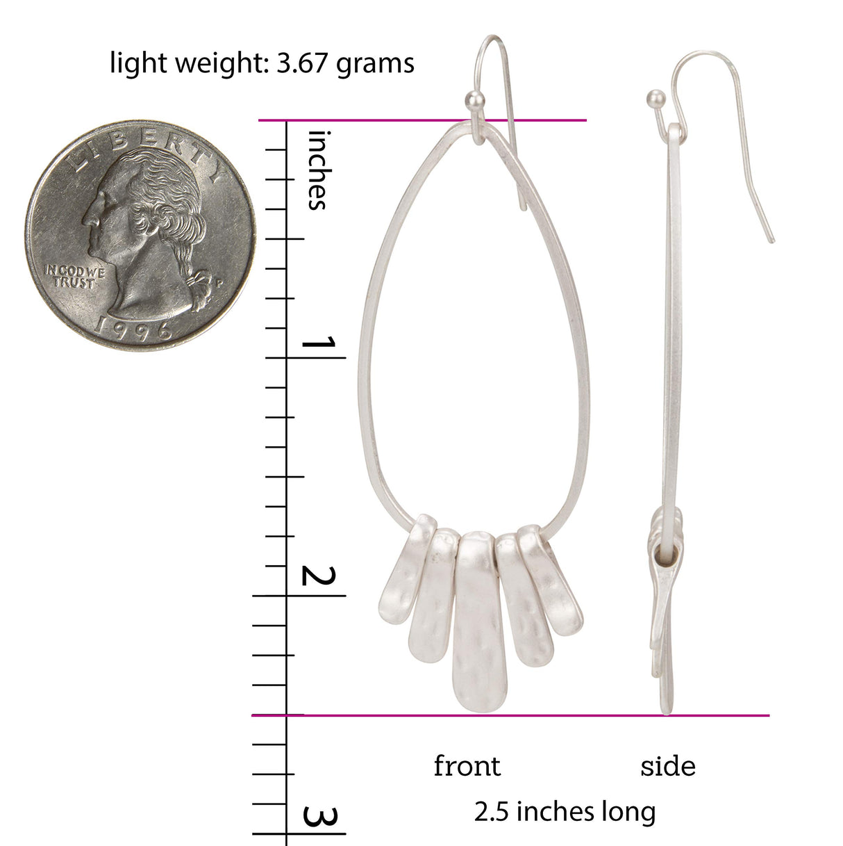 SPUNKYsoul Handmade Silver Teardrop Dangle Earrings with 5 Paddle Bars for Women