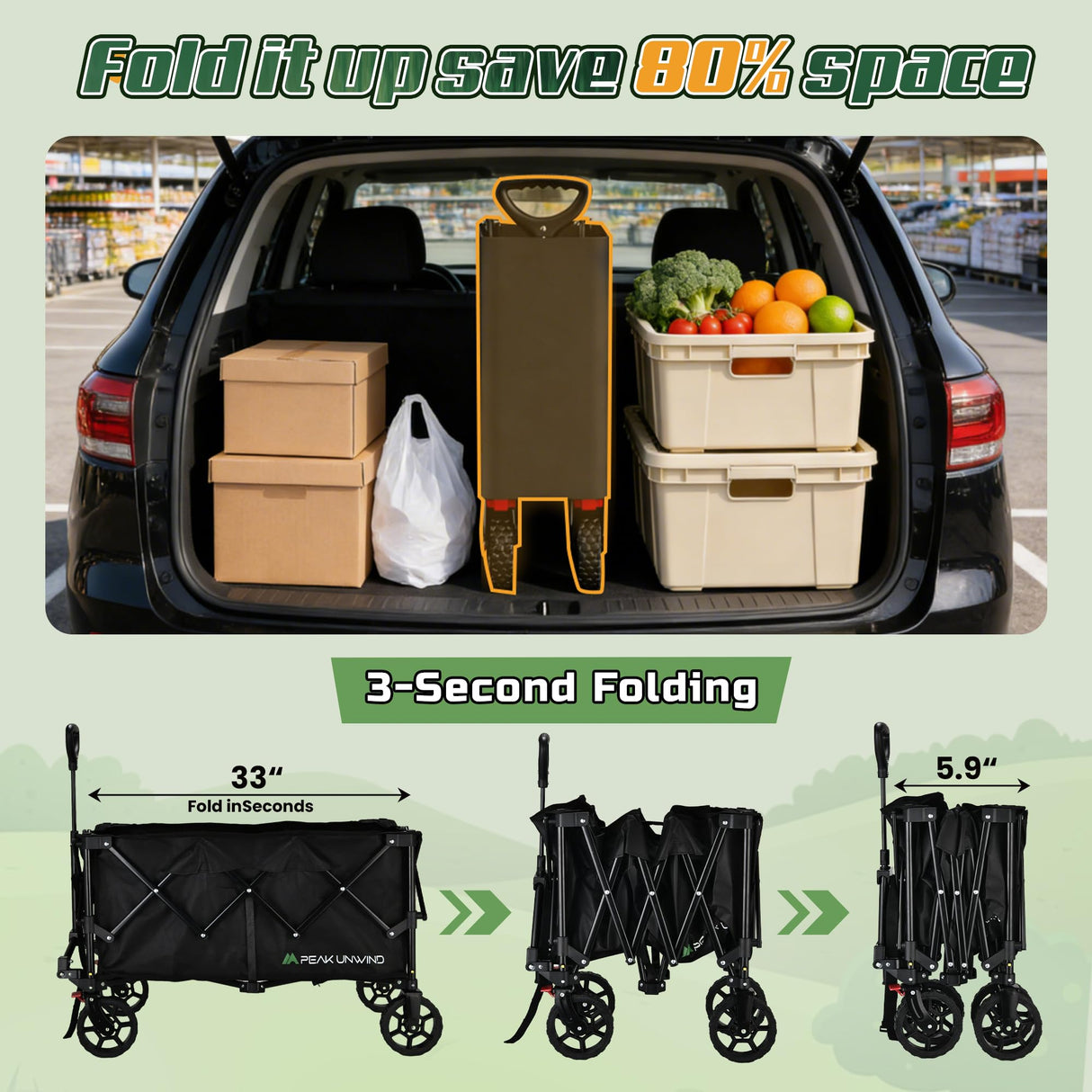 Wagons Carts Foldable,Collapsible Wagon with Wheels,450LBS Heavy Duty Beach Wagon Cart,Lightweight Portable Folding Utility Wagon Cart with Cup Holders for Camping, Garden, Sports, Grocery pcs