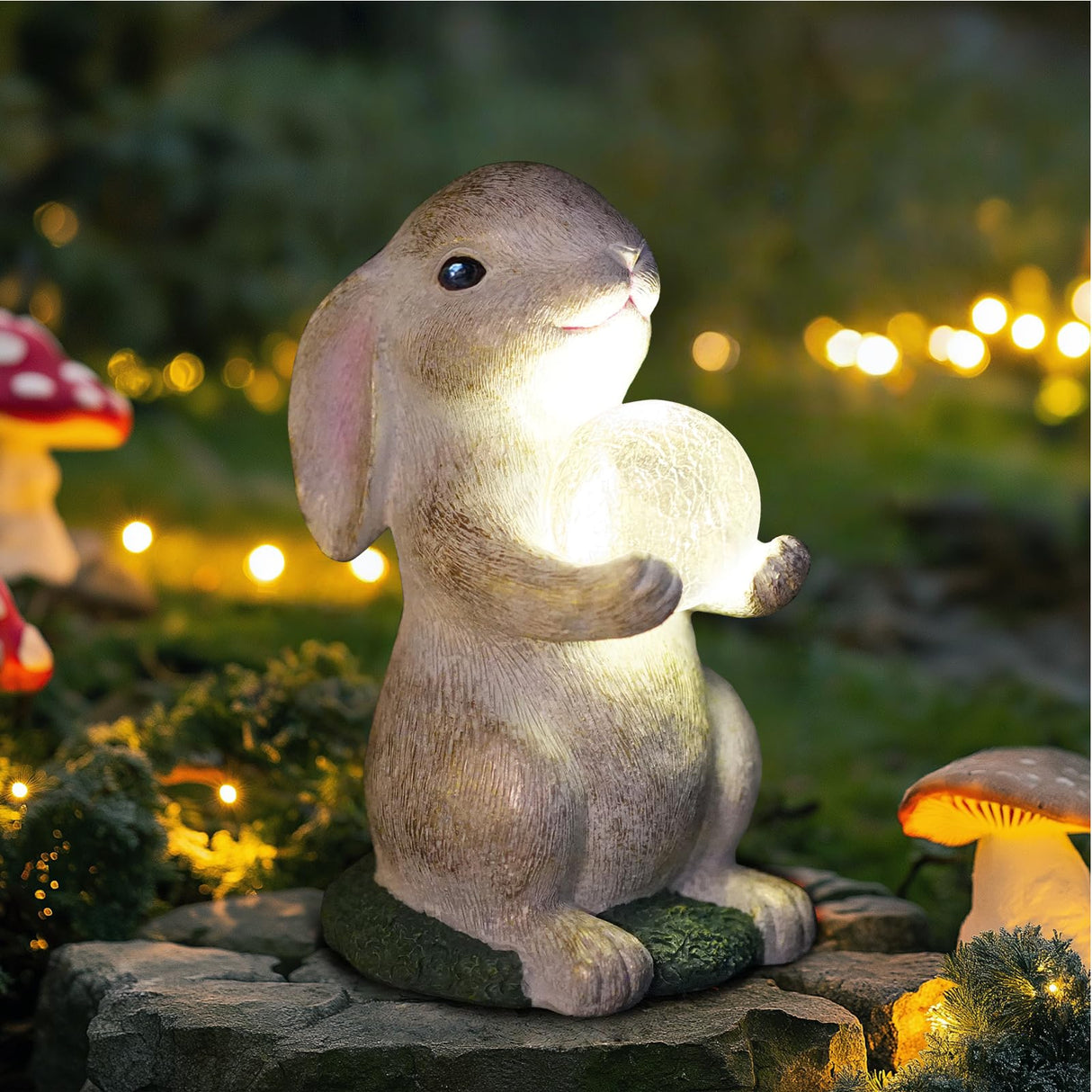 Solar Rabbit Garden Statue Outdoor Decor, Bunny Figurines with Solar Lights, Yard Decorations for Patio Balcony Yard Lawn Ornament - Unique Birthday Easter Housewarming Gifts for Women, Mom, Grandma
