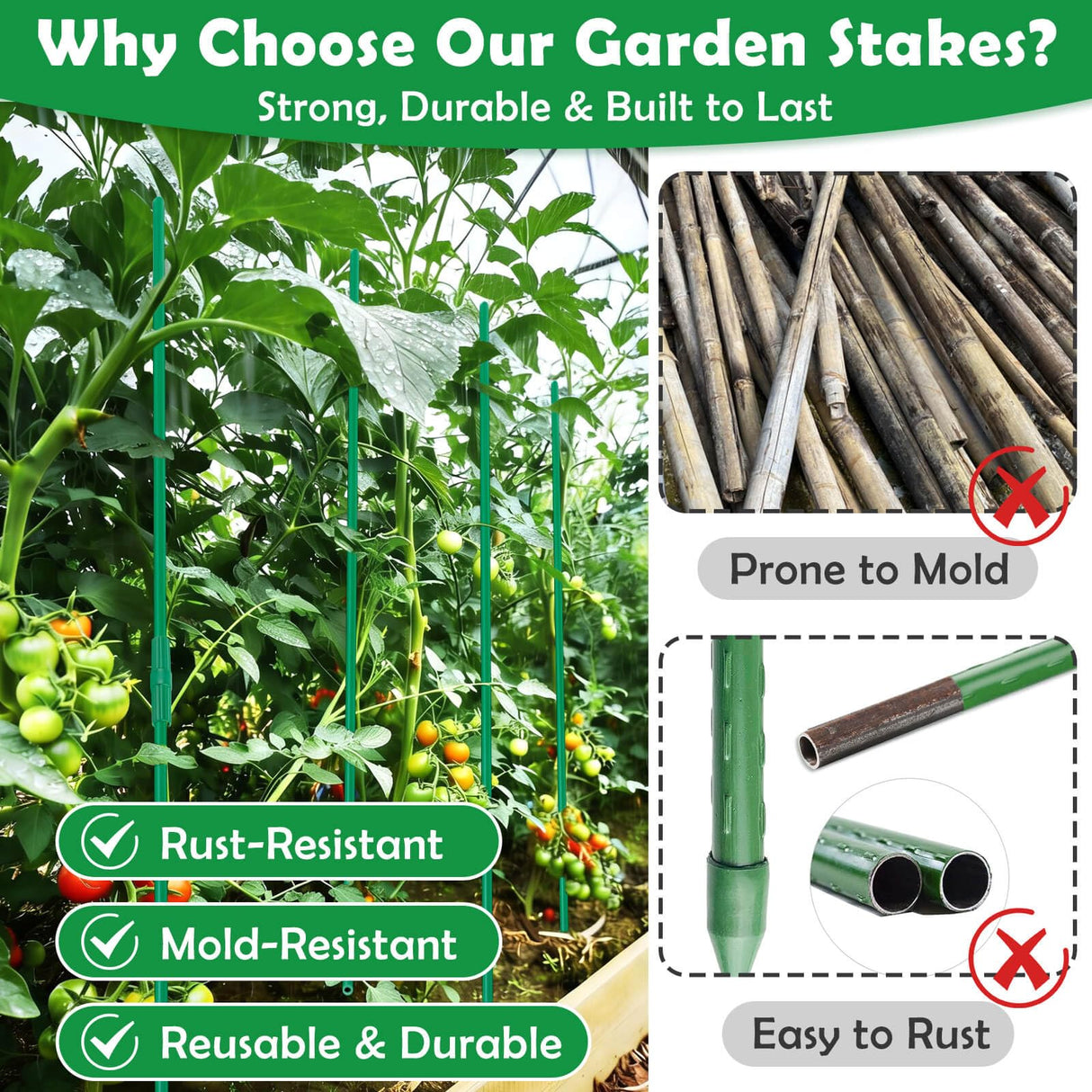 Tetutor 337 PCS Garden Stakes, Fiberglass Tomato Stakes, Garden Sticks