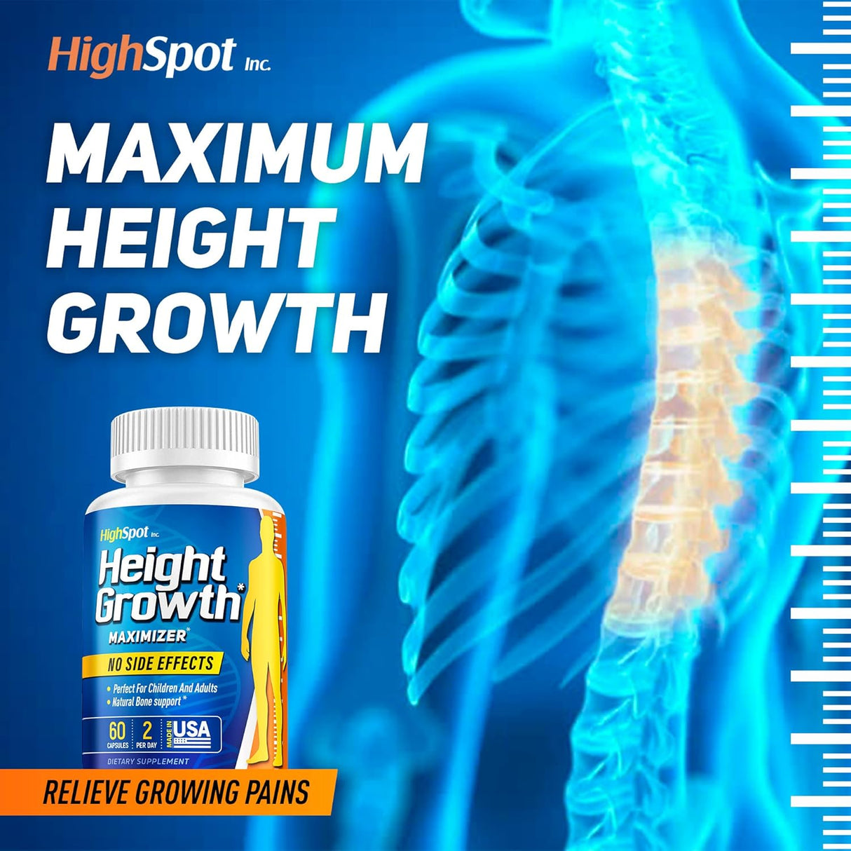 2 Pack HighSpot Height Growth - Height Growth Maximizer - Calcium, Vitamin D3, B1, B2 - Grow Taller Supplement - Bone Growth Supplement - Made in USA (White)