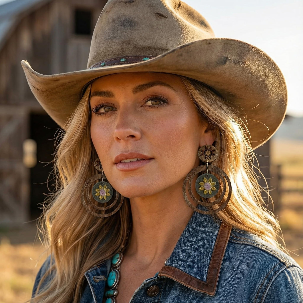 12 Pairs Western Earrings Jewelry for Women Vintage Boho Earrings Oval Turquoise Dangle Earrings Cowgirl Country Concho Dangling Jewelry Set (12 Pairs Western)