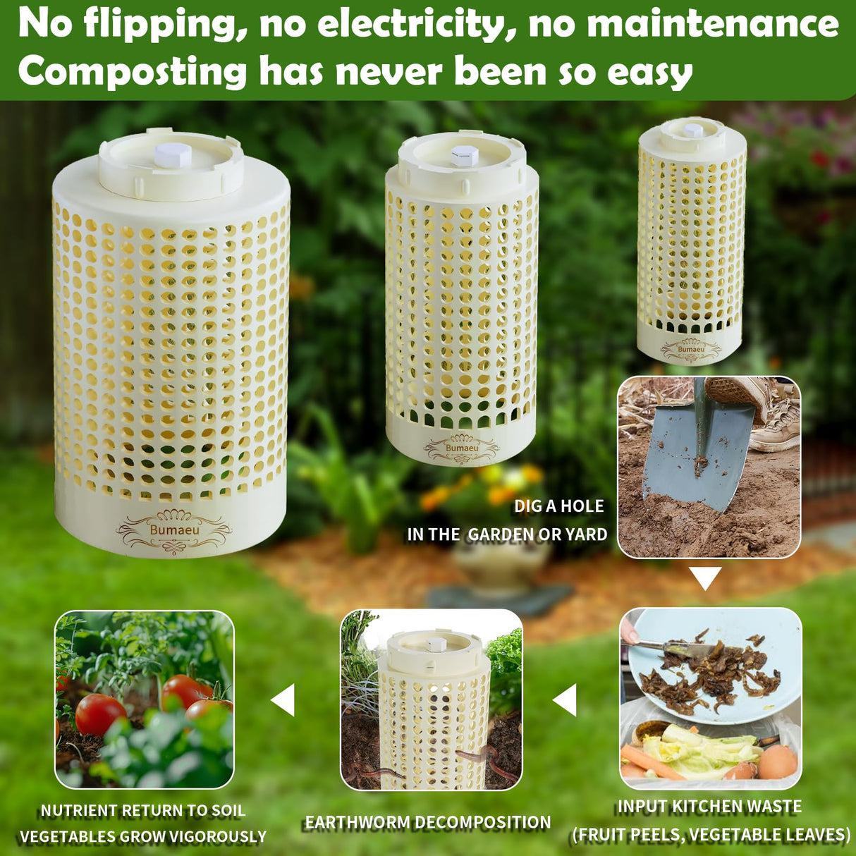 Underground Worm Farm, Garden Mini vermicomposting bin for use in Outdoor Gardening from Kitchen Food Waste, with Holes and lid11.81IN+10.23IN+8.38IN(3PC)