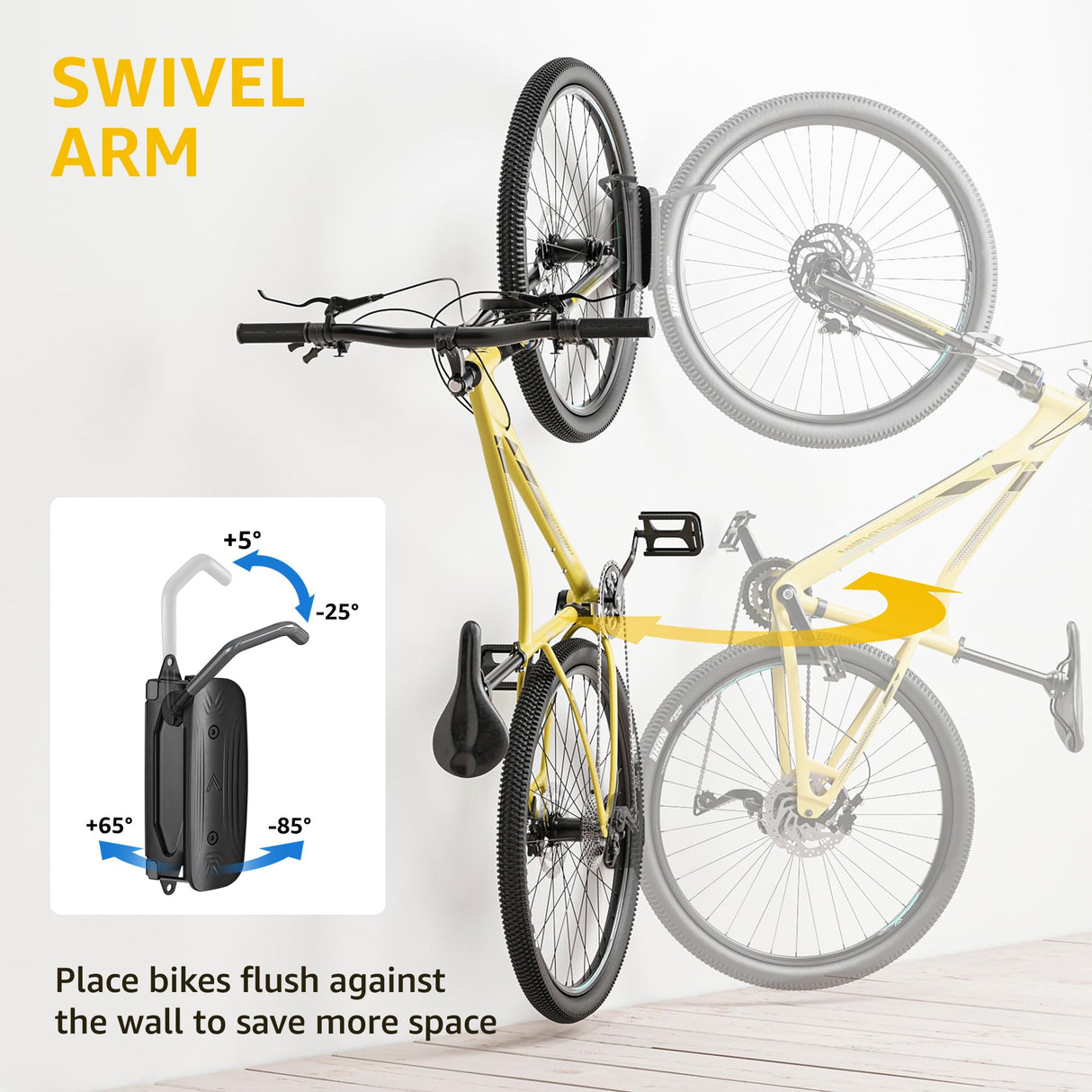 monTEK Swivel Bike Wall Mount – 2 Pack Garage Bike Hanger & Space-Saving Vertical Bike Rack for Garage & Apartment, Sturdy Bike Storage Hook Holds 66 lbs, Easy Installation & Scratch-Proof Design