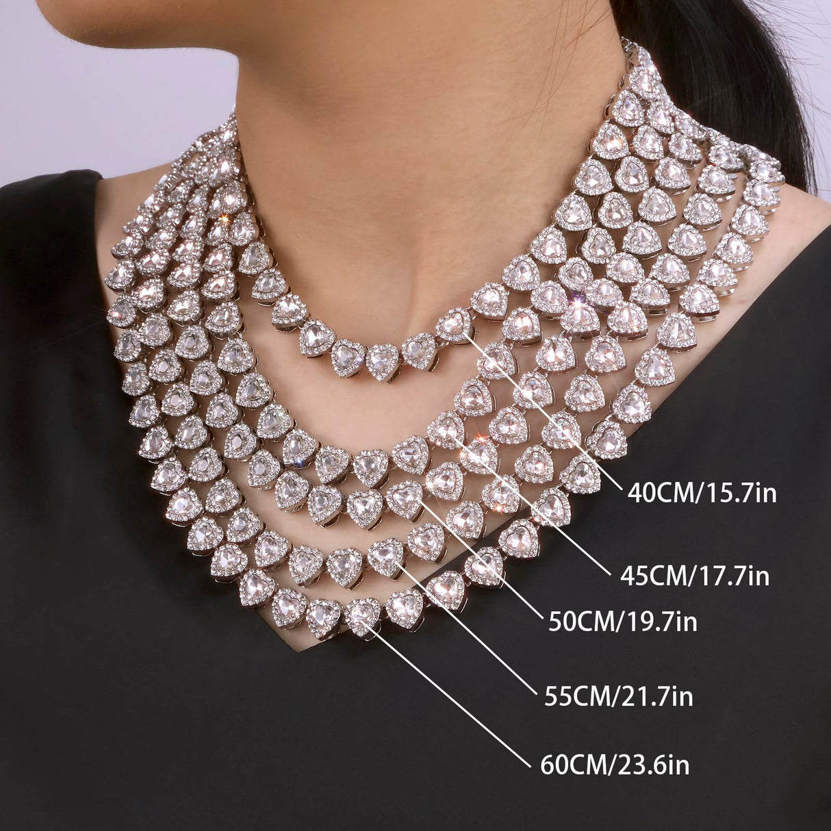fasone Rhinestone Hearts Necklace, Iced Out Hearts Jewelry,Silver Tennis Necklace For Women,Tennis Necklaces For Women, Heart Tennis Necklace (White_17.7inch)