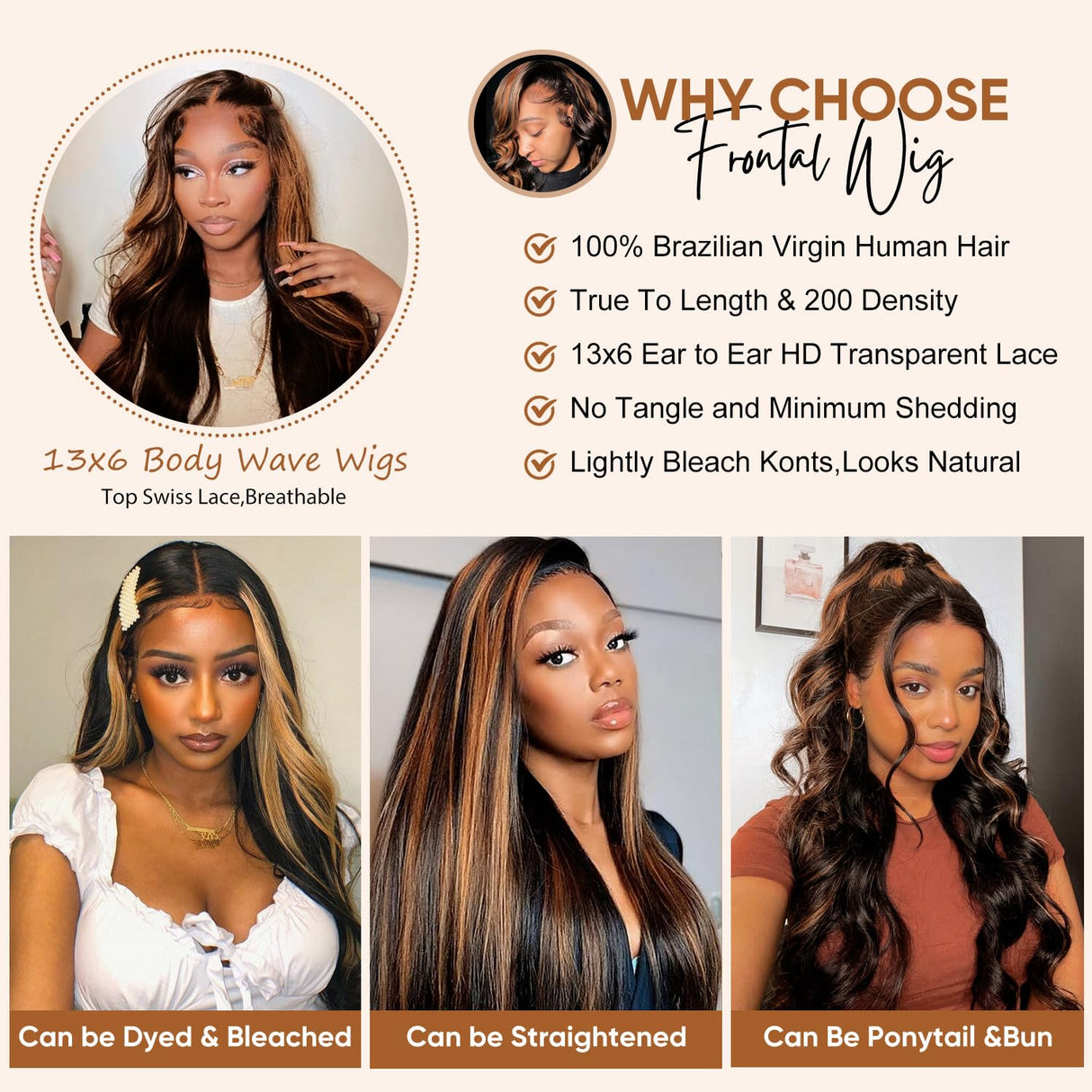 30 inch 13x6 Highlight Body Wave Lace Front Wigs Human Hair Pre Plucked 200% Density FB/30 Ombre Frontal Wigs Human Hair HD Lace Wig Glueless Balayage Wigs for Black Women Human Hair Bleached Knots