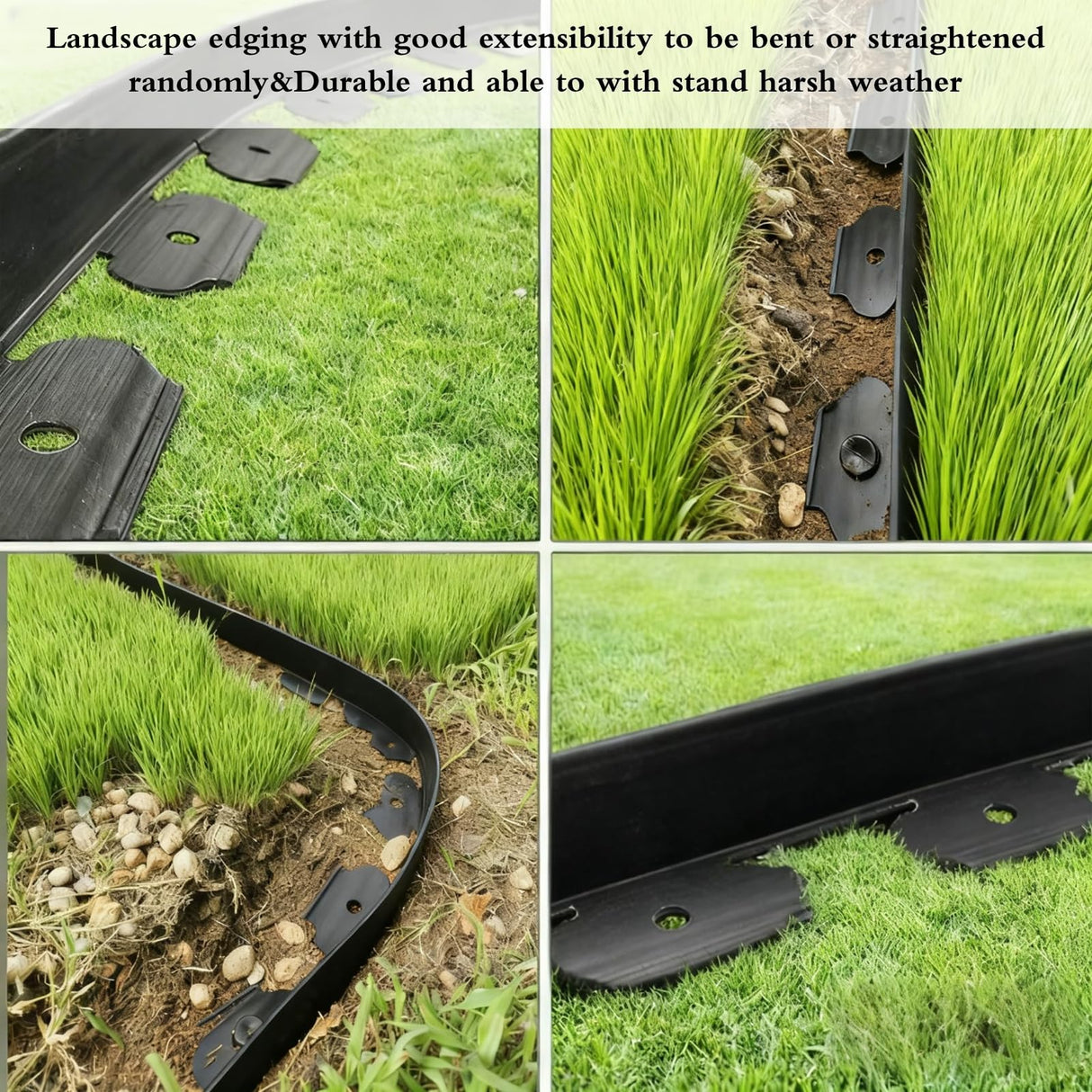 33FT Landscape Edging, 4 Inch Garden Edging Border with 50 Spikes, Flexible Lawn Edging for Trees, Landscape, Garden, Flower Beds, Lawn, Yard, Pathway, Paver Edge-Black