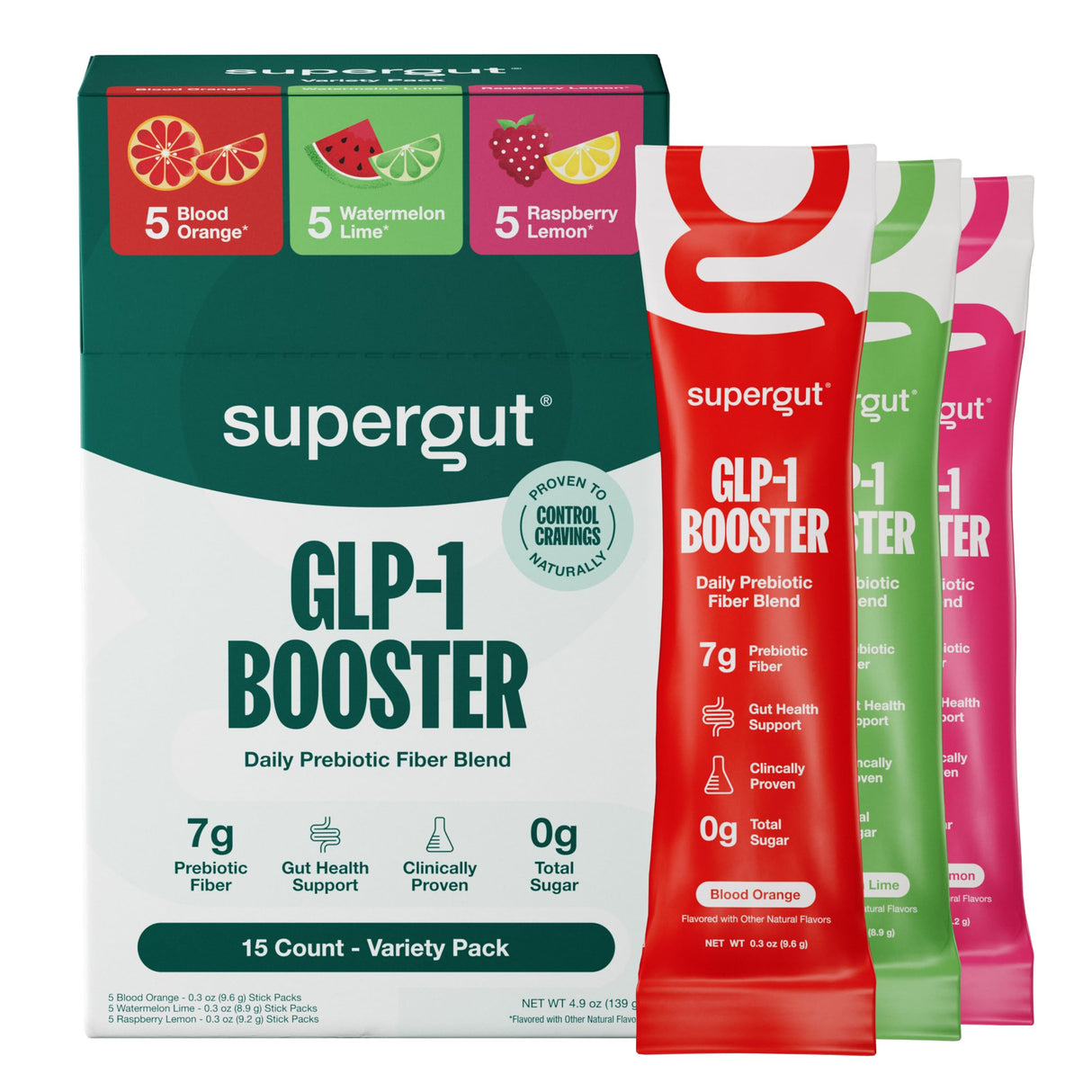 Supergut Gut Healthy Flavored GLP-1 Booster, Variety Pack - High Fiber GLP-1 Supplement Powder for Women & Men - Sugar-Free Drink Mix for Gut Health & Digestive Support (15 Servings)