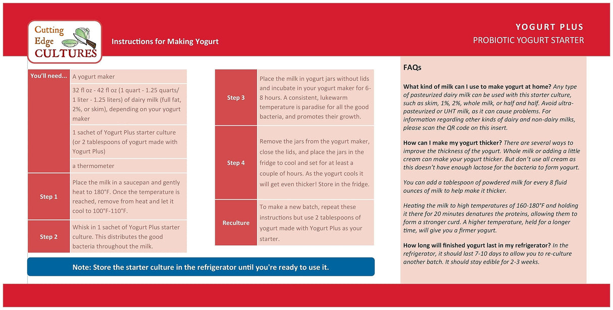 Yogurt Plus Probiotic Yogurt Starter Culture By Cutting Edge Cultures 4 grams 4 Packets