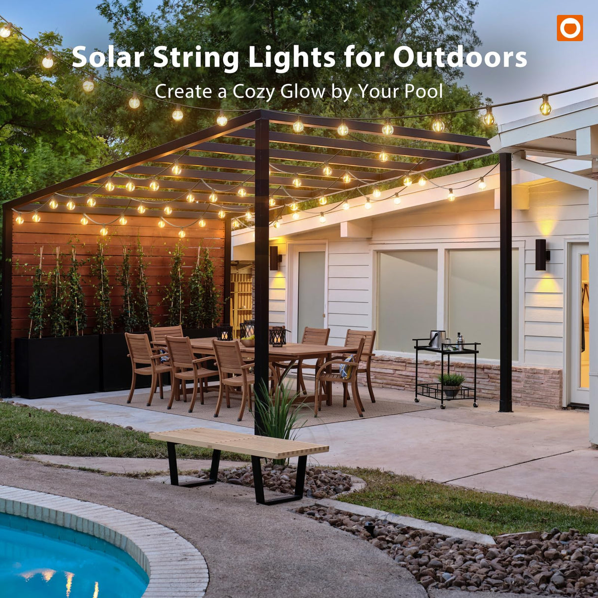 addlon 100FT Solar String Lights Outdoor with Remote, 54 LED Shatterproof Bulbs, USB Charging, 20+ Hour Runtime, Dimmable & Timable, G40 Waterproof Solar Lights for Outside Backyard Patio Garden Decor